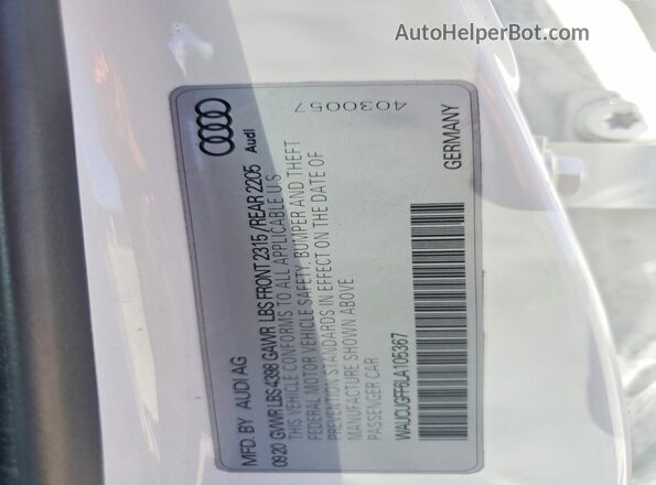 WAUCUGFF6LA105367 2020 AUDI A3 Black Engine compartment view