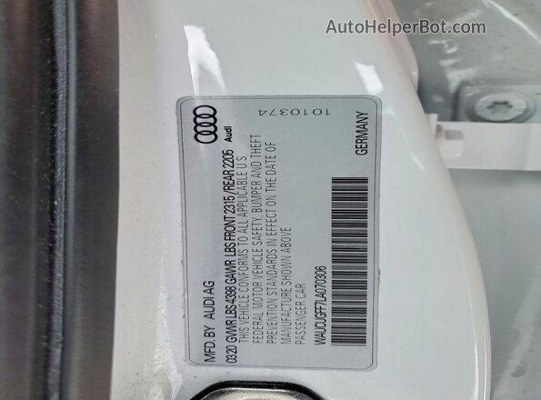 WAUCUGFF7LA070306 2020 AUDI OTHER White ძრავის განყოფილების ხედი