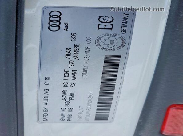 WAUD2AF28KN072903 2019 AUDI A6 White Vista de la etiqueta del VIN