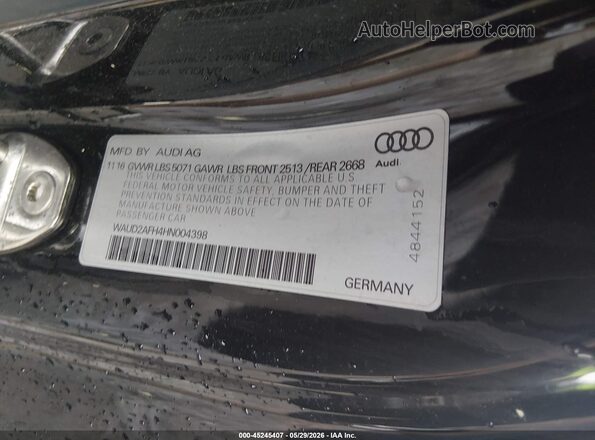 WAUD2AFH4HN004398 2017 AUDI A5 Black Widok komory silnika