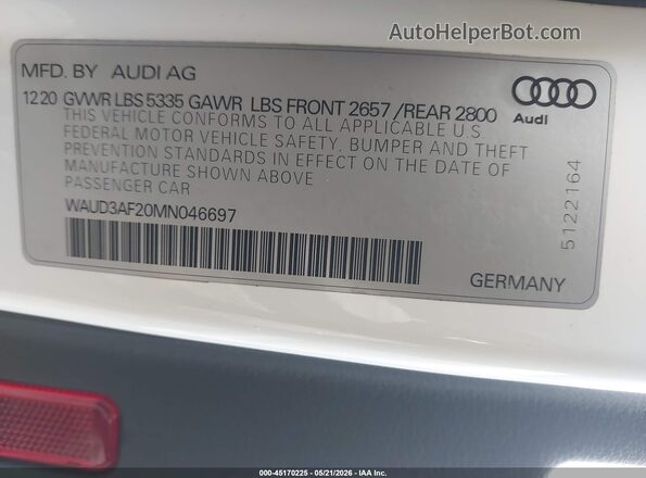 WAUD3AF20MN046697 2021 AUDI A6 White ძრავის განყოფილების ხედი
