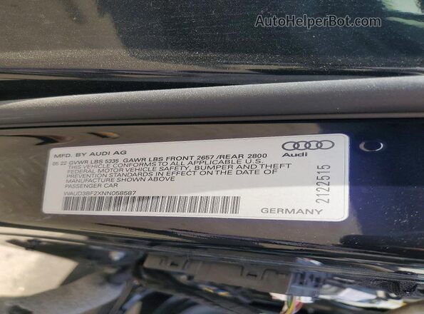 WAUD3BF2XNN058587 2022 AUDI A6 Black VIN կոդի պիտակի տեսք