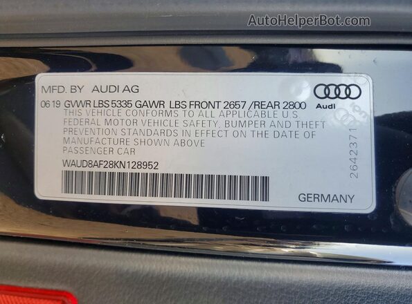 WAUD8AF28KN128952 2019 AUDI A6 Black Engine compartment view