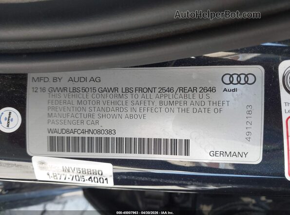 WAUD8AFC4HN080383 2017 AUDI OTHER Dark Blue Vista del compartimento del motor