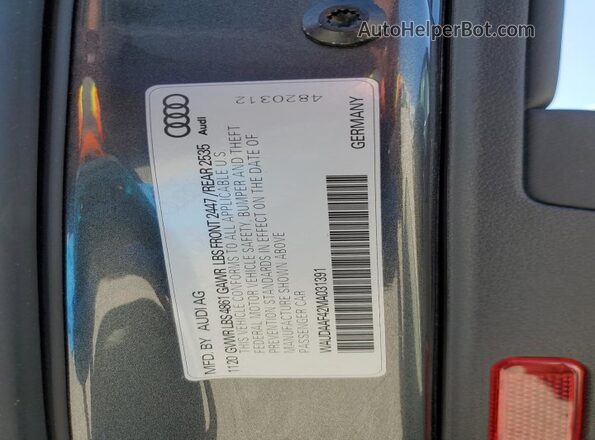 WAUDAAF42MA031391 2021 AUDI A4 Charcoal Engine compartment view