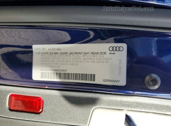 WAUDAAF46MA024637 2021 AUDI A4 Blue Вид підкапотного простору