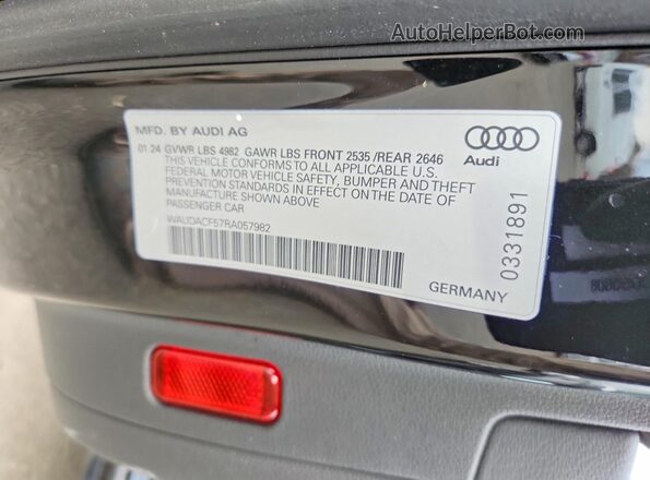 WAUDACF57RA057982 2024 AUDI A5 Black Вид наклейки з VIN-кодом