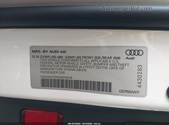 WAUDACF5XSA010418 2025 AUDI OTHER White ძრავის განყოფილების ხედი