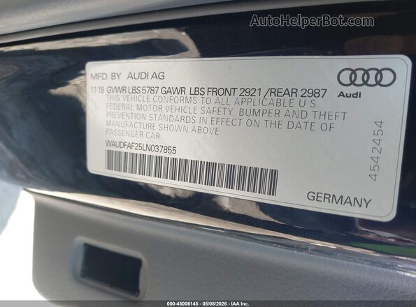 WAUDFAF25LN037855 2020 AUDI S6 Black Vista del compartimento del motor