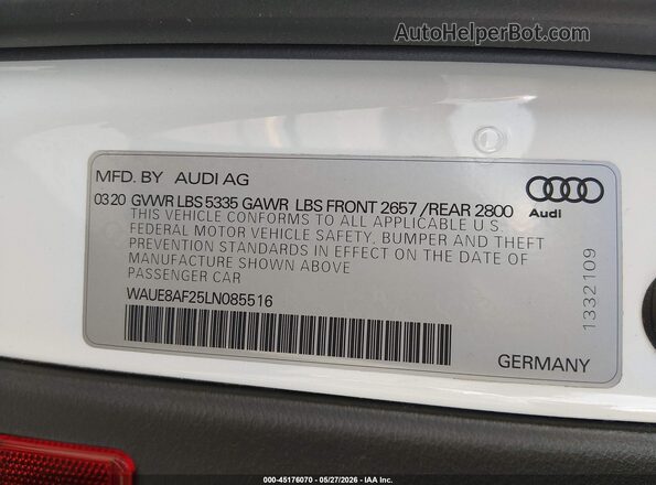 WAUE8AF25LN085516 2020 AUDI A6 Белый 