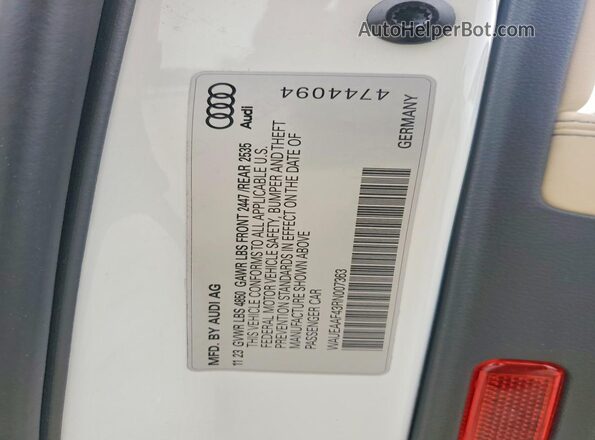 WAUEAAF43RN007363 2024 AUDI A4 White Вид підкапотного простору