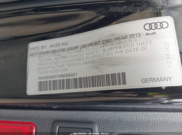 WAUENAF41HN066401 2017 AUDI A4 Black Շարժիչի բաժամունքի տեսք
