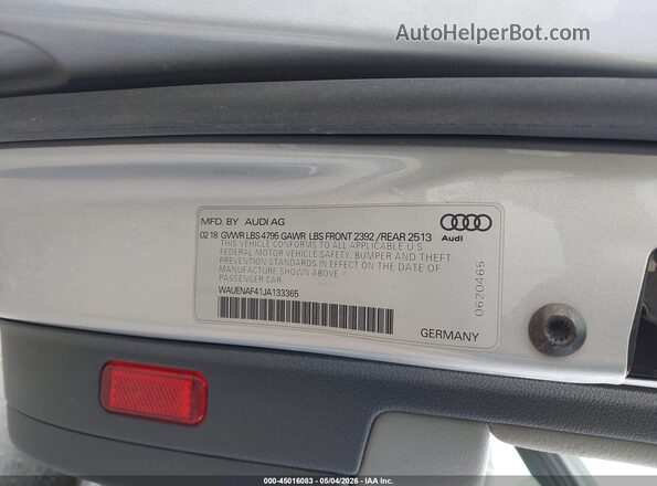 WAUENAF41JA133365 2018 AUDI OTHER Silver Вид підкапотного простору