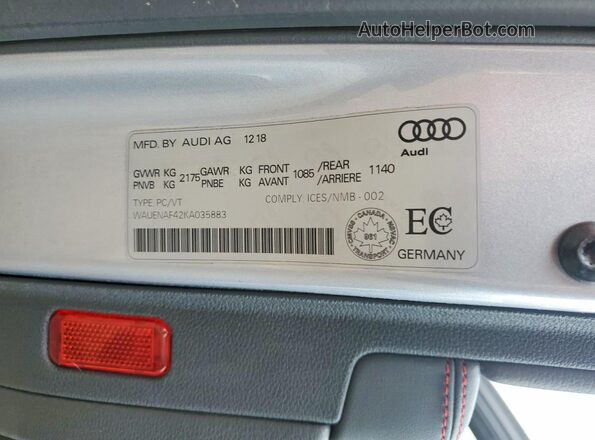 WAUENAF42KA035883 2019 AUDI A4 Silver ძრავის განყოფილების ხედი