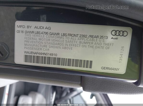 WAUENAF44HN014910 2017 AUDI A4 Black Widok komory silnika
