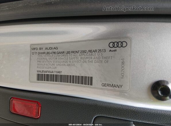 WAUENAF49JA110481 2018 AUDI A4 Silver Vista del compartimento del motor