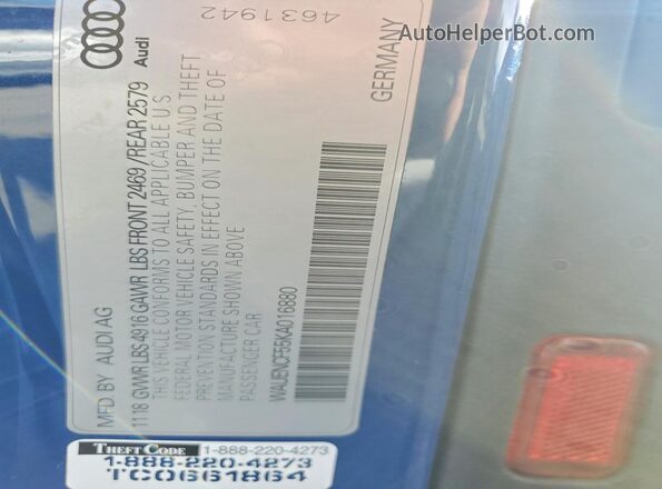 WAUENCF55KA016880 2019 AUDI OTHER Blue 
