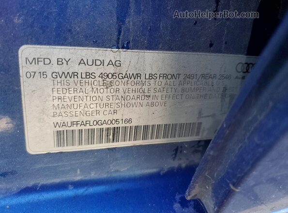 WAUFFAFL0GA005166 2016 AUDI OTHER Blue Widok naklejki z numerem VIN