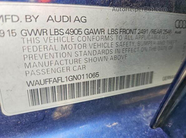 WAUFFAFL1GN011065 2016 AUDI A4 Blue Вид наклейки з VIN-кодом