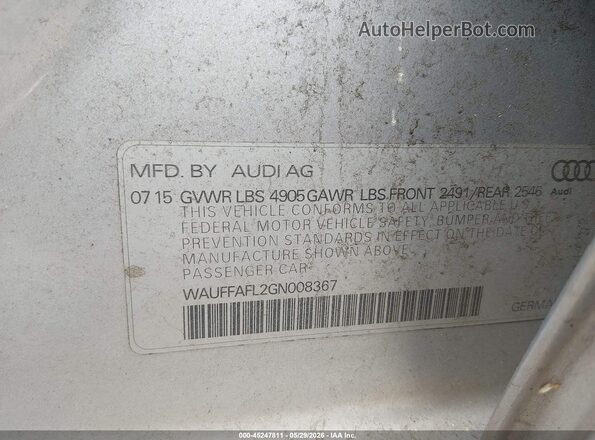 WAUFFAFL2GN008367 2016 AUDI A4 Silver Widok komory silnika