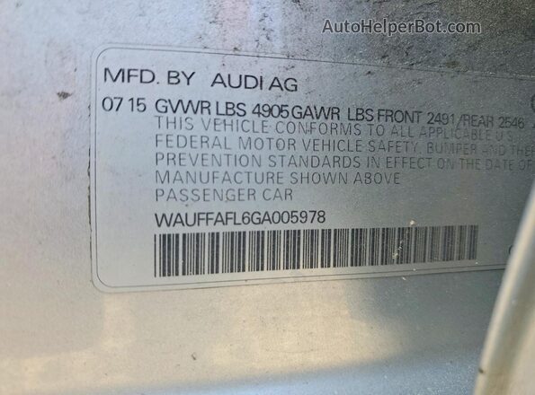 WAUFFAFL6GA005978 2016 AUDI A4 Silver ძრავის განყოფილების ხედი