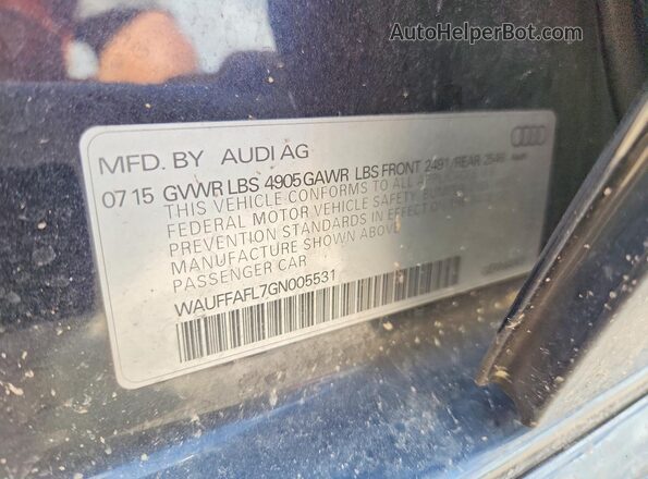 WAUFFAFL7GN005531 2016 AUDI A4 Blue VIN კოდის სტიკერის ხედი