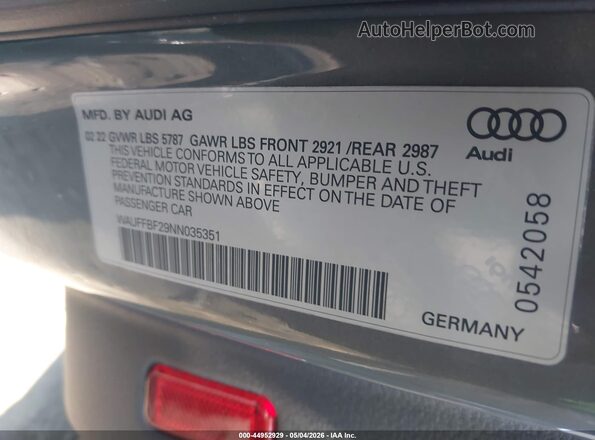WAUFFBF29NN035351 2022 AUDI S6 Gray ძრავის განყოფილების ხედი