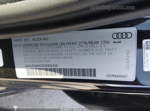 WAUFGAFC0GN004430 2016 AUDI A6 Black Vista del compartimento del motor