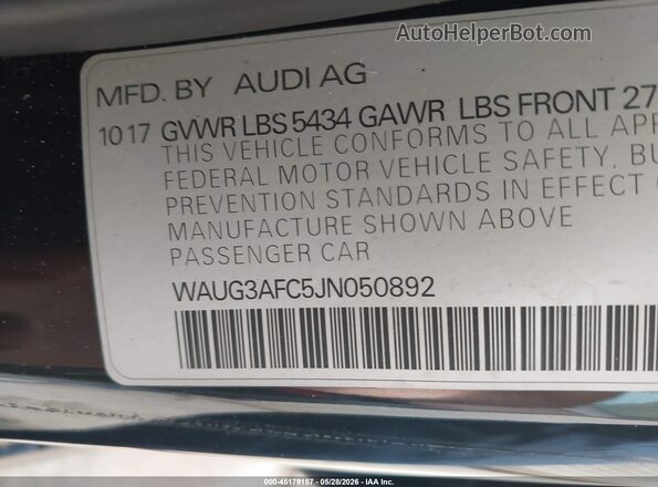 WAUG3AFC5JN050892 2018 AUDI A6 Black 