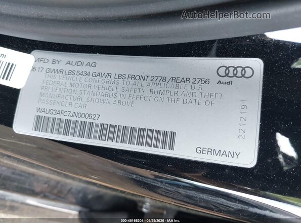 WAUG3AFC7JN000527 2018 AUDI A6 Black Вид підкапотного простору