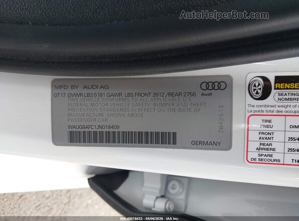 WAUG8AFC1JN018409 2018 AUDI OTHER Белый 