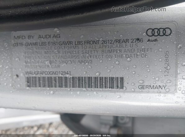 WAUGFAFC0GN012941 2016 AUDI A6 Silver Вид підкапотного простору