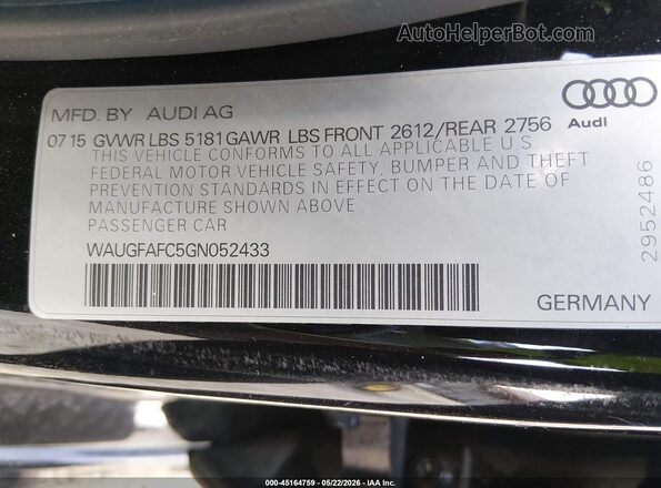 WAUGFAFC5GN052433 2016 AUDI A6 Black Widok komory silnika