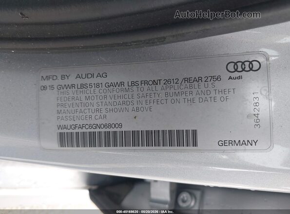 WAUGFAFC6GN068009 2016 AUDI A6 Silver ძრავის განყოფილების ხედი