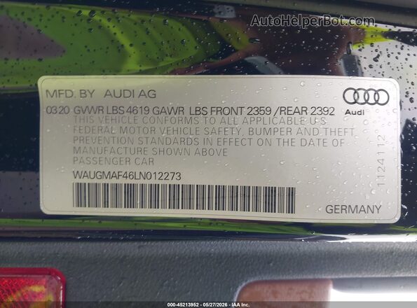 WAUGMAF46LN012273 2020 AUDI A4 Black Вид підкапотного простору