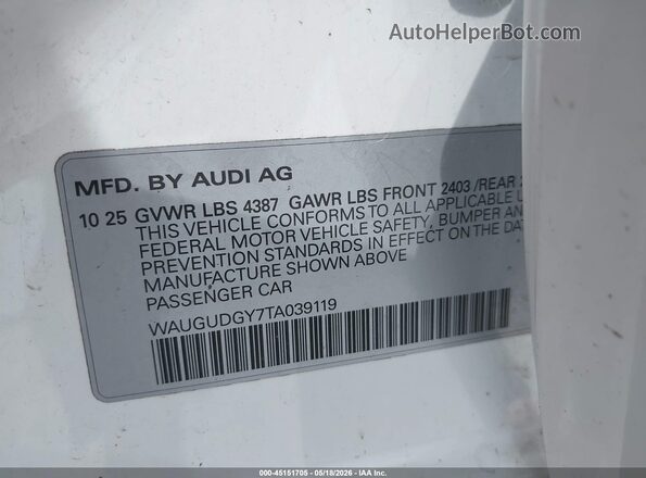 WAUGUDGY7TA039119 2026 AUDI A3 White Widok komory silnika