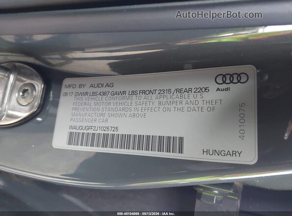 WAUGUGFF2J1025725 2018 AUDI A3 Gray Widok komory silnika