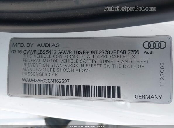 WAUHGAFC2GN162597 2016 AUDI A6 White Շարժիչի բաժամունքի տեսք