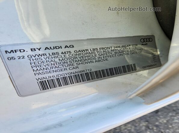 WAUHUDGY0NA086712 2022 AUDI A3 White ძრავის განყოფილების ხედი