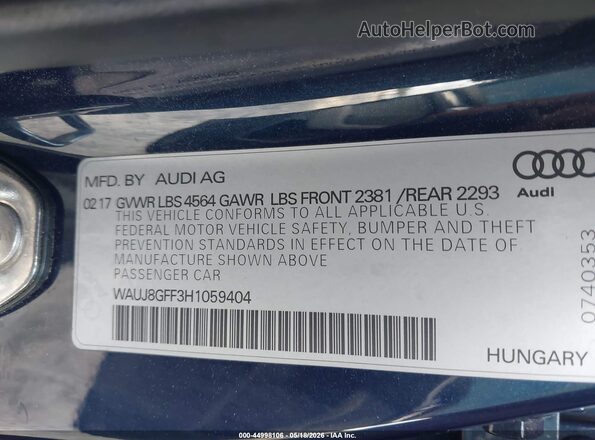 WAUJ8GFF3H1059404 2017 AUDI A3 Navy Widok komory silnika