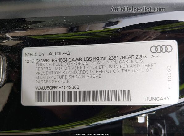 WAUJ8GFF5H1049666 2017 AUDI A3 Black Շարժիչի բաժամունքի տեսք