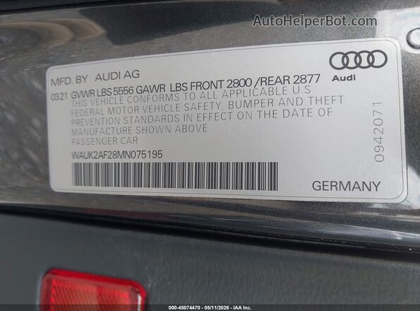 WAUK2AF28MN075195 2021 AUDI A6 Gray Vista del compartimento del motor