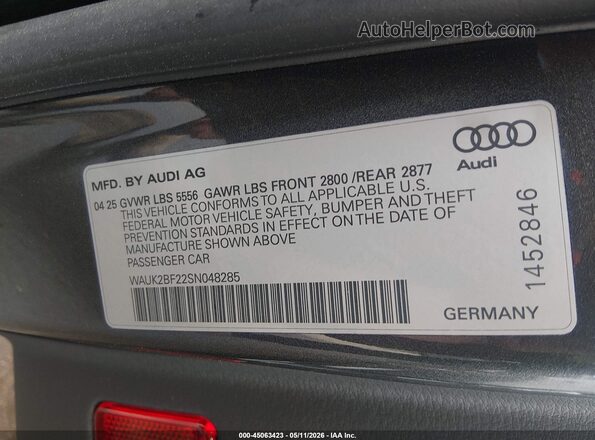 WAUK2BF22SN048285 2025 AUDI A6 Gray Շարժիչի բաժամունքի տեսք