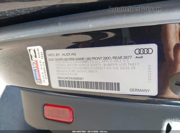 WAUL2AF20LN085061 2020 AUDI A6 Black ძრავის განყოფილების ხედი