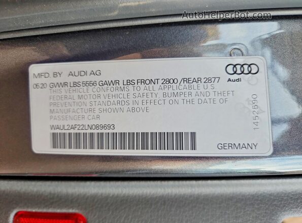 WAUL2AF22LN089693 2020 AUDI A6 Gray Vista del compartimento del motor