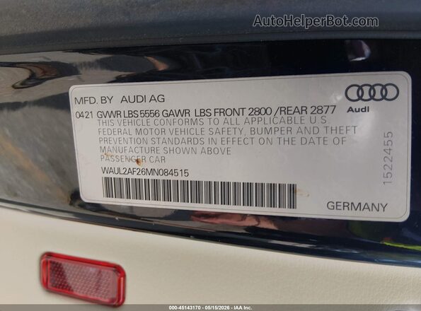 WAUL2AF26MN084515 2021 AUDI A6 Black Вид підкапотного простору