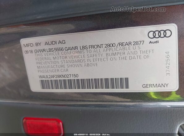 WAUL2AF28KN027150 2019 AUDI OTHER Gray Widok komory silnika