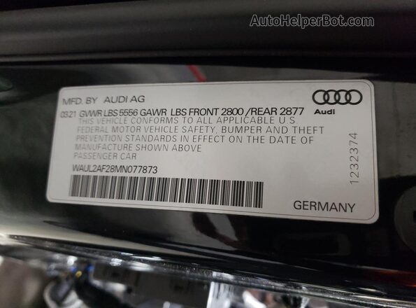 WAUL2AF28MN077873 2021 AUDI A6 Black VIN კოდის სტიკერის ხედი