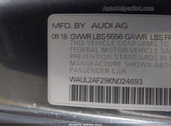 WAUL2AF29KN024693 2019 AUDI OTHER Gray Engine compartment view