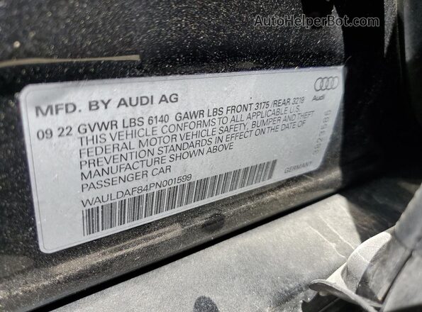 WAULDAF84PN001599 2023 AUDI A8 Black Widok naklejki z numerem VIN